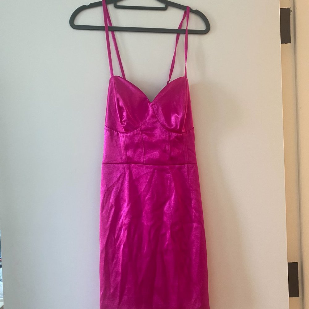 Wild Fable Hot Pink Satin Mini Dress Lace-Up Back Bodice Size Large